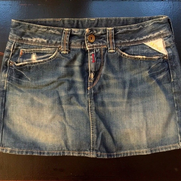 REPLAY Distress Fade Blue Denim Jean Mini Skirt S - Picture 1 of 8